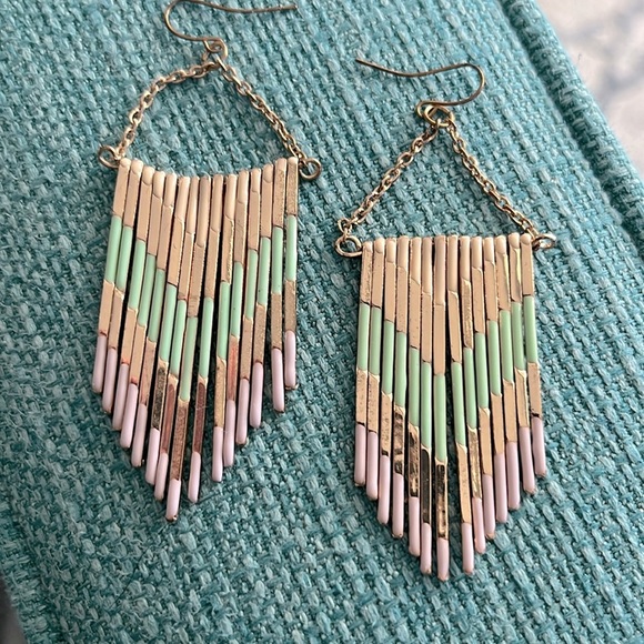 Dangling earrings, festival style or Boho gold white lilac green - Picture 1 of 3